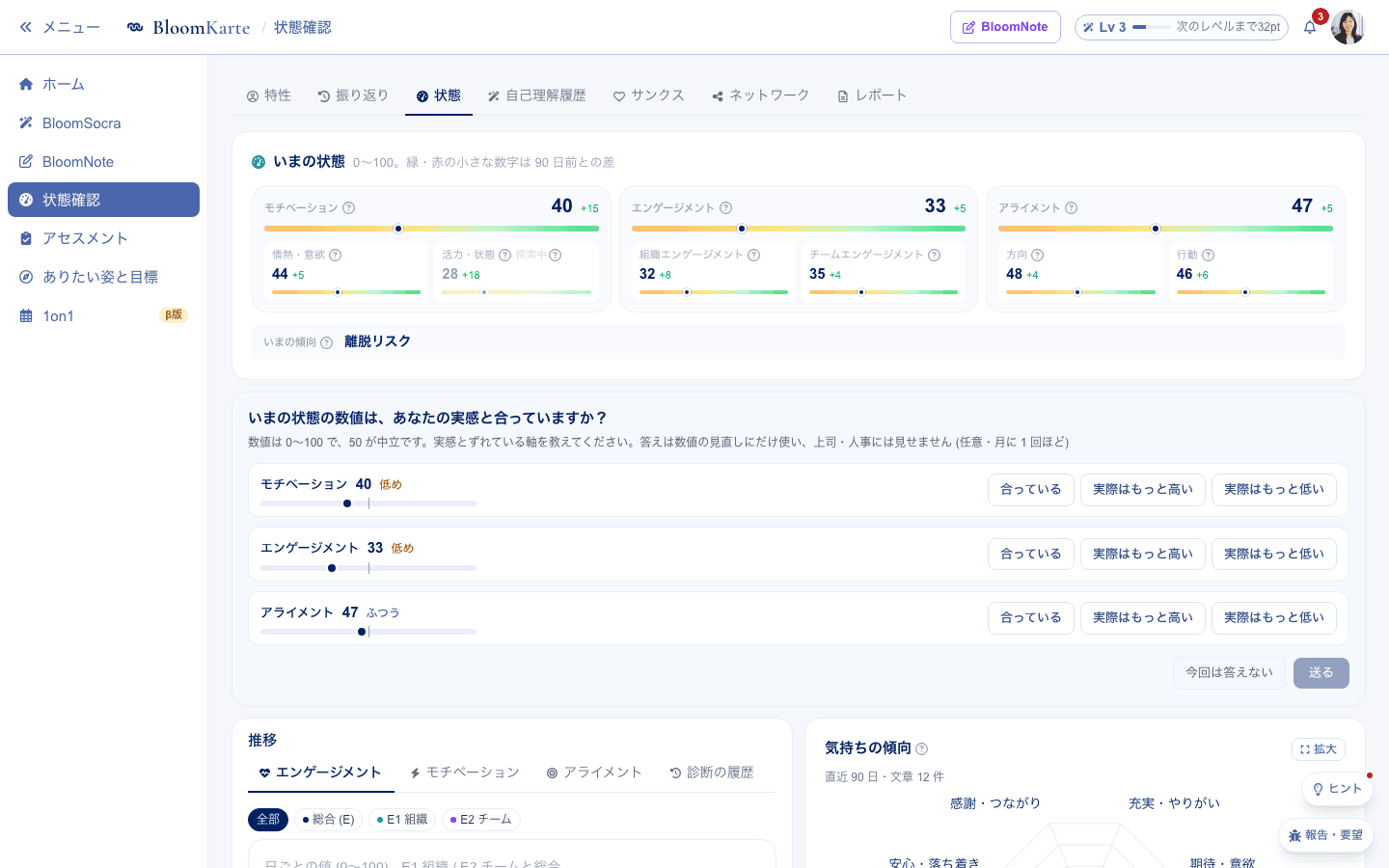 状態確認の画面